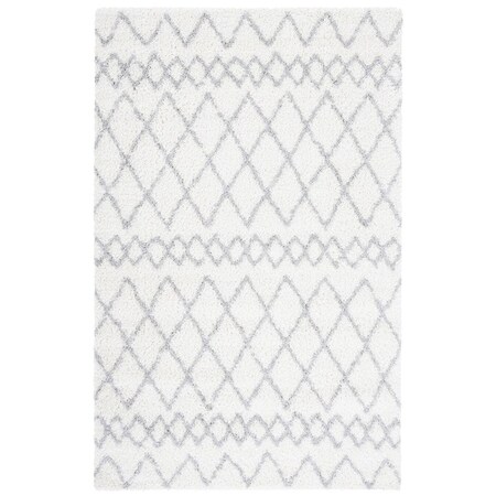 Safavieh Berber Shag Machine Made Rectangle Area Rug ; Ivory & Light Grey - 4 x 6 ft. BER165F-4